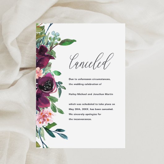 Aankondiging van annulering van een Floral Wedding