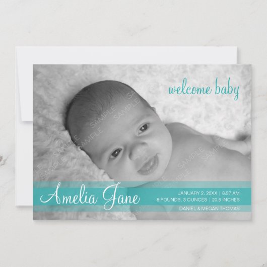 Aankondiging van Aqua Green Modern Baby (Voorkant)