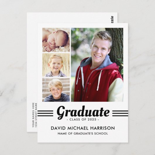 Aankondiging van Athletic Multi-Photo Afstuderen Briefkaart (Voorkant / Achterkant)