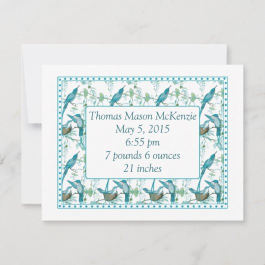 Aankondiging van Baby Boy Baby Bird Afbeelding (Achterkant)