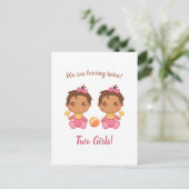 Aankondiging van Baby Girl Twins Briefkaart (Staand voorkant)