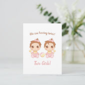 Aankondiging van Baby Girl Twins Briefkaart (Staand voorkant)