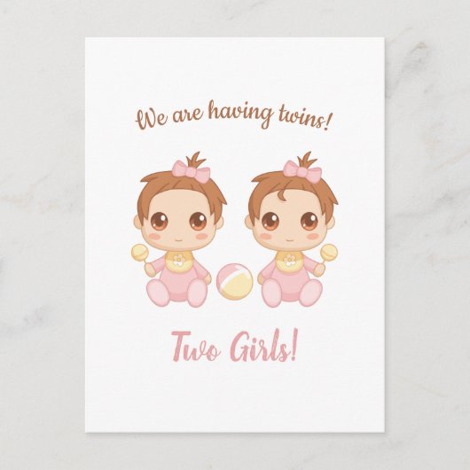 Aankondiging van Baby Girl Twins Briefkaart (Voorkant)