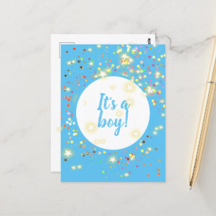 Aankondiging van baby jongen met sterren en lichte briefkaart