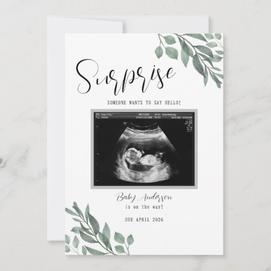 Aankondiging van baby met neutrale groene kaart en (Voorkant)
