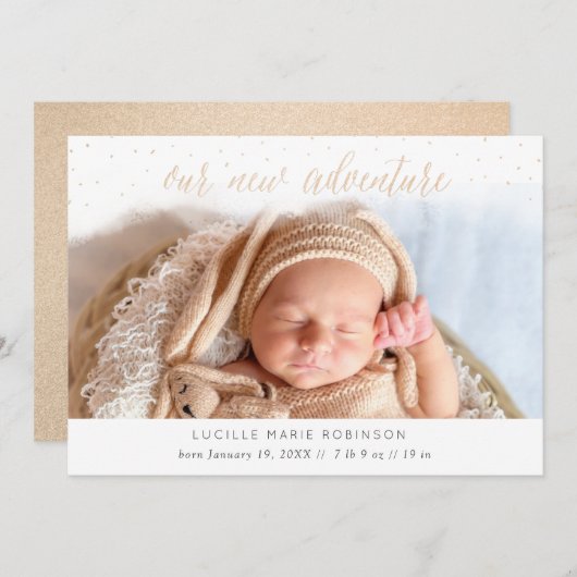 Aankondiging van baby - Ons nieuwe avontuurlijk go (Voorkant / Achterkant)