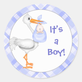 Aankondiging van Baby van Stork & Baby Boy Ronde Sticker
