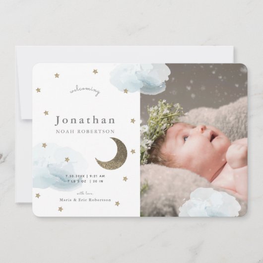 Aankondiging van Baby voor sterren en blauwe wolke (Voorkant)