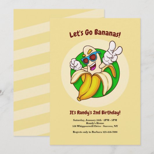Aankondiging van Bananas Character Birthday Party (Voorkant / Achterkant)