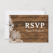 Aankondiging van Barn Wood en Lace Wedding RSVP (Voorkant)