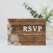 Aankondiging van Barn Wood en Lace Wedding RSVP (Staand voorkant)