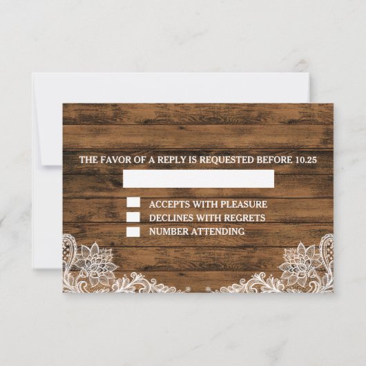 Aankondiging van Barn Wood en Lace Wedding RSVP (Achterkant)