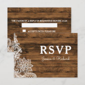 Aankondiging van Barn Wood en Lace Wedding RSVP (Voorkant / Achterkant)