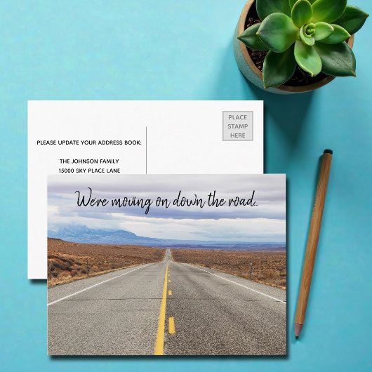 Aankondiging van bewegende wegfotografie briefkaart