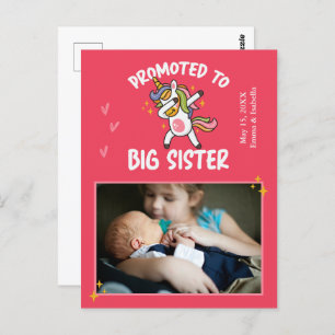 Aankondiging van Big Sister Unicorn Foto Briefkaart