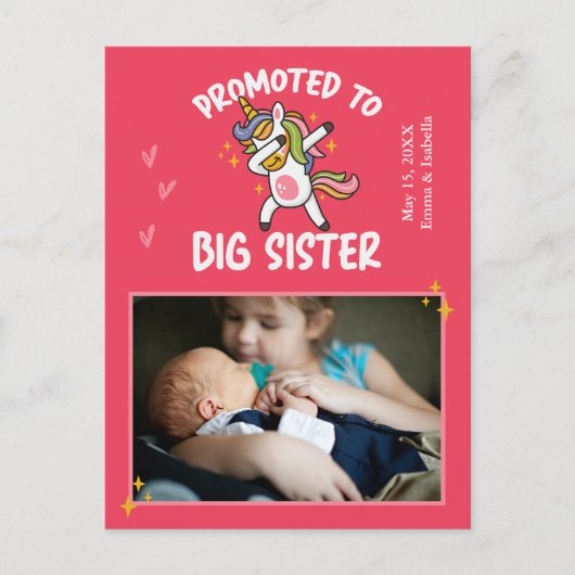 Aankondiging van Big Sister Unicorn Foto Briefkaart (Voorkant)