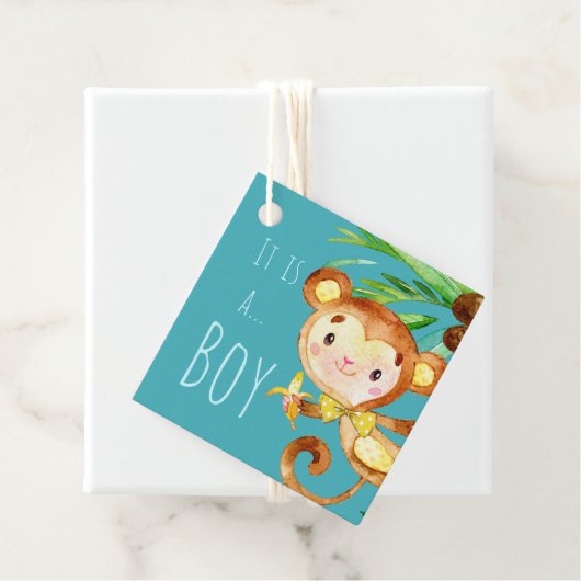 Aankondiging van Blue Cute Monkey Baby Boy Bedankjes Labels (In situ)