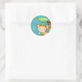 Aankondiging van Blue Cute Monkey Baby Boy Ronde Sticker (Tas)
