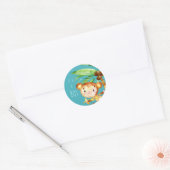 Aankondiging van Blue Cute Monkey Baby Boy Ronde Sticker (Envelop)