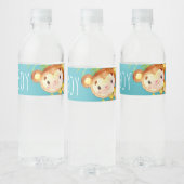 Aankondiging van Blue Cute Monkey Baby Boy Waterfles Etiket (Flessen)