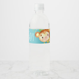 Aankondiging van Blue Cute Monkey Baby Boy Waterfles Etiket