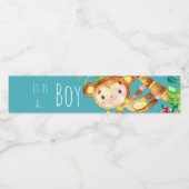 Aankondiging van Blue Cute Monkey Baby Boy Waterfles Etiket (Enkel label)