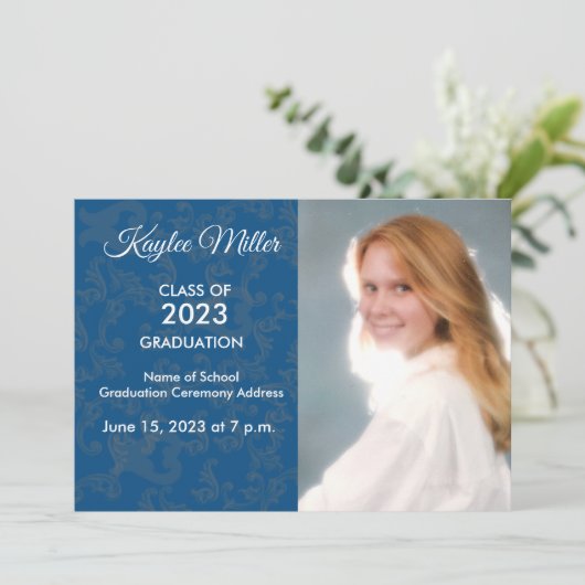 Aankondiging van Blue Damask Formal Afstuderen (Staand voorkant)