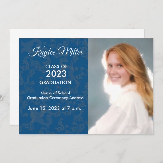 Aankondiging van Blue Damask Formal Afstuderen (Voorkant / Achterkant)