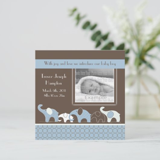 Aankondiging van Blue Elephant Baby Boy (Staand voorkant)