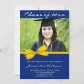 Aankondiging van Blue Gold Bow Photo Afstuderen (Voorkant)