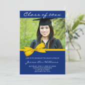 Aankondiging van Blue Gold Bow Photo Afstuderen (Staand voorkant)