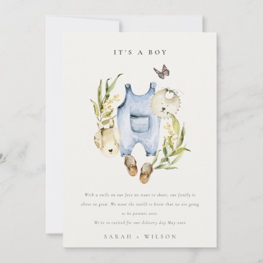 Aankondiging van Blue Leafy Foliage Clothes Boy Ba (Voorkant)