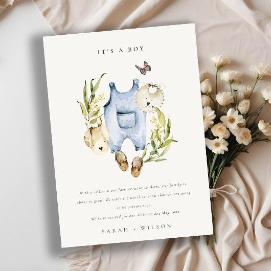 Aankondiging van Blue Leafy Foliage Clothes Boy Ba