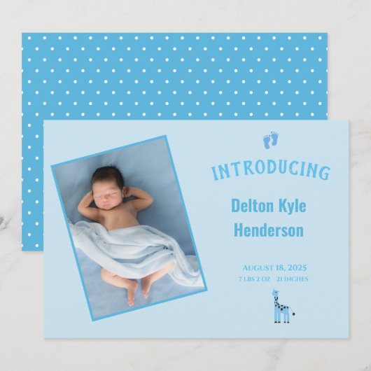 Aankondiging van Blue Photo Newborn Baby Boy (Voorkant / Achterkant)