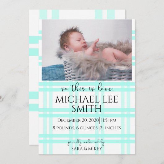Aankondiging van Blue Plaid Birth (Voorkant / Achterkant)
