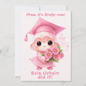🎓Aankondiging van Chibi Roze Afstudeierfeest Kaart (Voorkant)