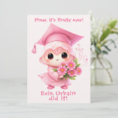🎓Aankondiging van Chibi Roze Afstudeierfeest Kaart (Staand voorkant)