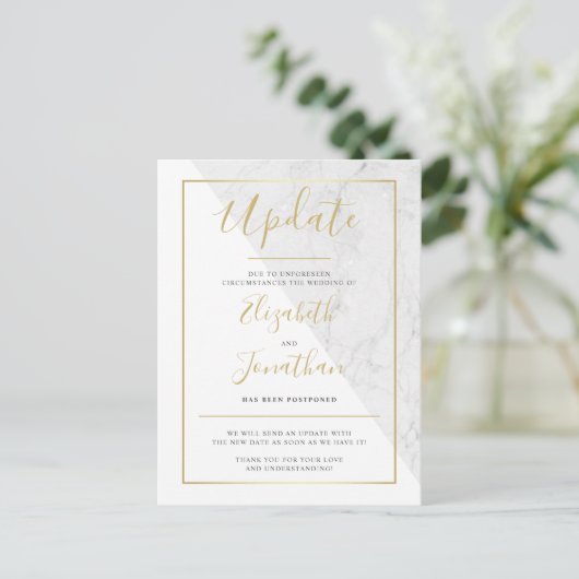 Aankondiging van Chic Gold White marmer Wedding bi (Staand voorkant)