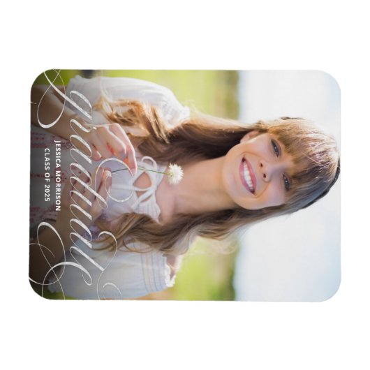 Aankondiging van Chic Silver Script Photo Afstuder Magneet (Horizontaal)