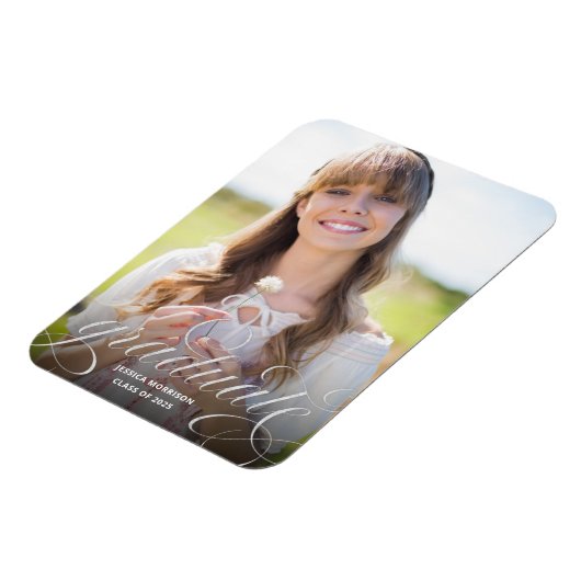 Aankondiging van Chic Silver Script Photo Afstuder Magneet (Linkerzijde)