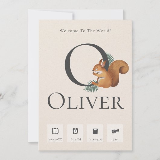 Aankondiging van Cute Chipmunk Baby Birth Stats (Voorkant)
