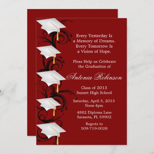 Aankondiging van Cute Elegant Maroon Afstuderen (Voorkant / Achterkant)