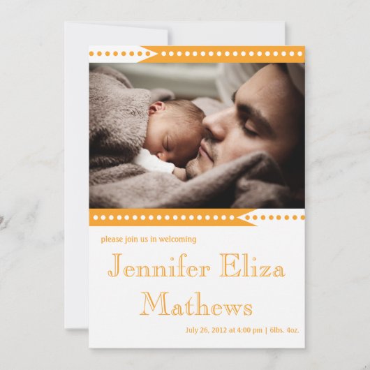 Aankondiging van Cute Oranje Stripe Baby Girl (Voorkant)