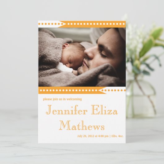 Aankondiging van Cute Oranje Stripe Baby Girl (Staand voorkant)