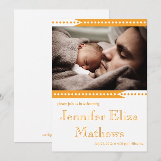 Aankondiging van Cute Oranje Stripe Baby Girl (Voorkant / Achterkant)