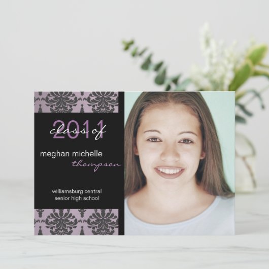 Aankondiging van Damask Photo Afstuderen (Staand voorkant)