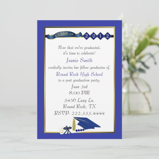 Aankondiging van de Aangepaste Blauwe GraduPartij (Staand voorkant)