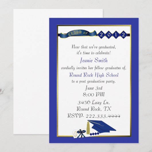 Aankondiging van de Aangepaste Blauwe GraduPartij (Voorkant / Achterkant)