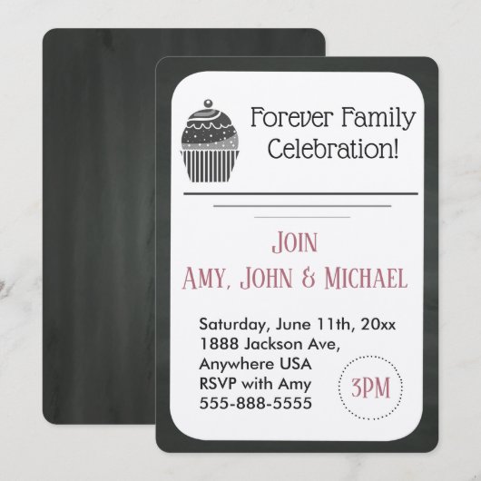 Aankondiging van de adoptiepartij Chalkboard Cupca (Voorkant / Achterkant)