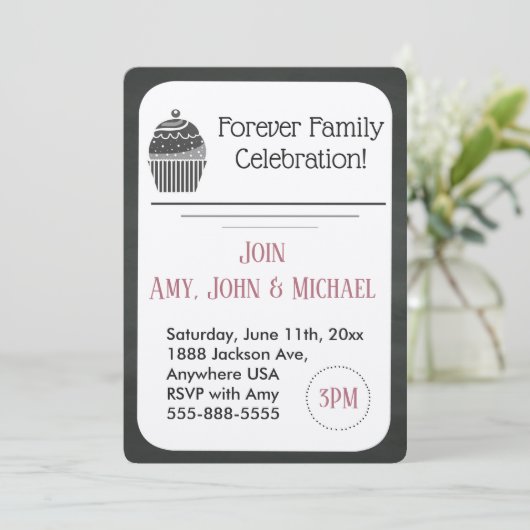 Aankondiging van de adoptiepartij Chalkboard Cupca (Staand voorkant)